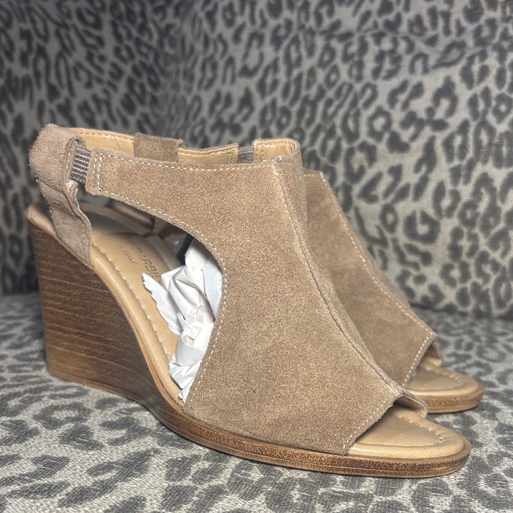 Barbara Barbieri tan suede wedge sandals made in Italy women’s 8.5
